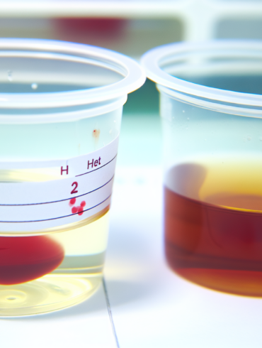 Vasetti contenenti urina con tracce di sangue