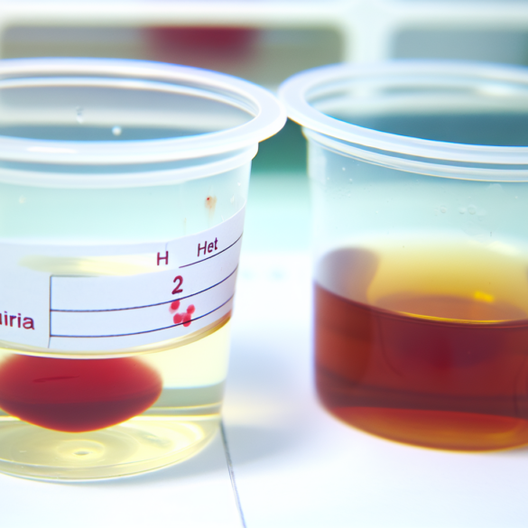 Vasetti contenenti urina con tracce di sangue