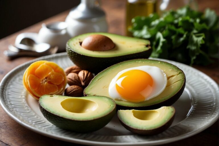 piatto con uova avocado e mandarini